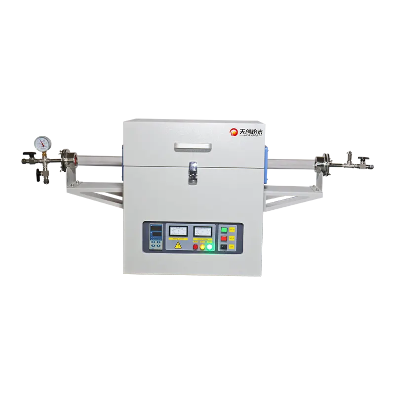 Horizontal tube furnace with process tube, heating chamber and control cabinet